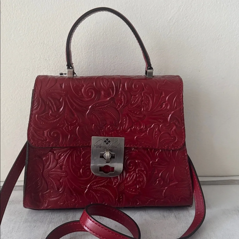 Patricia Nash Leather Tooled Crossbody Chauny Lava Red BRNTL Handbag Tote